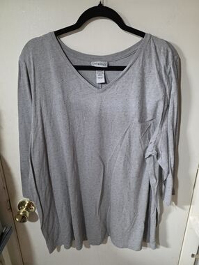 Catherines Gray With Gold Bead Dots V-Neck 3/4 Sleeve Plus Size 2X Top